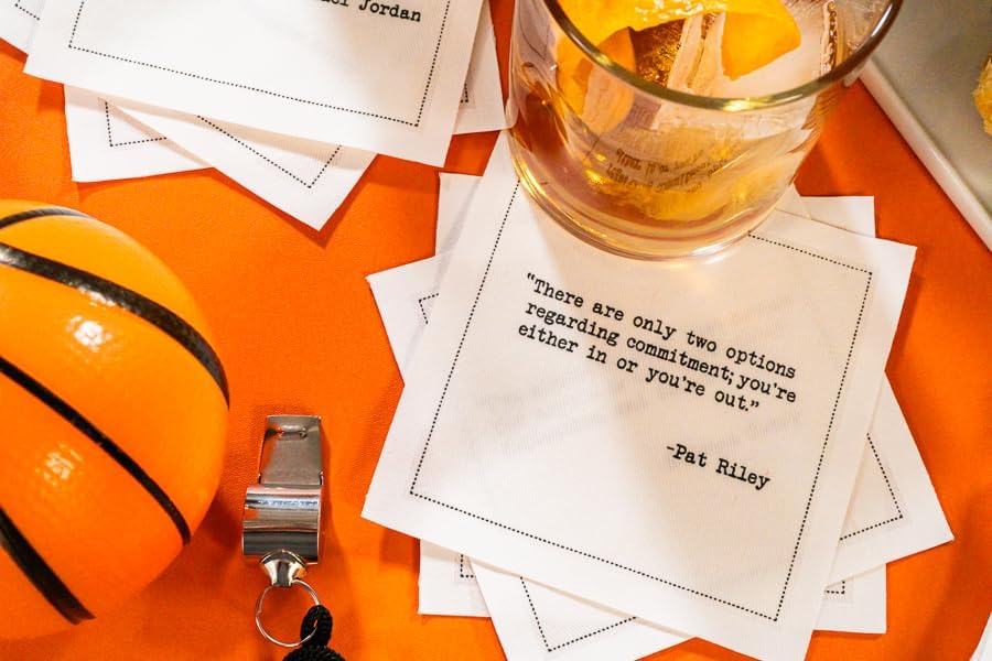 Five Star Napkins White Cocktail Napkins – 50 Luxury Cotton Disposable Cocktail Party Napkins with Quotes – 4.5" x 4.5" for Home Bars, Game Nights, Beverages, Birthdays, Weddings & Holidays