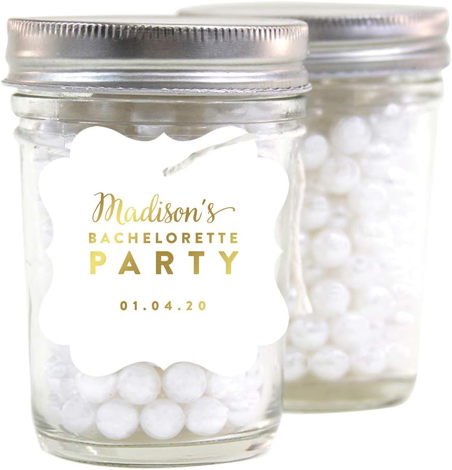 Andaz Press Personalized Fancy Frame Square Wedding Gift Tags, Metallic Gold Ink, Bachelorette Party, 24-Pack, Custom Made Any Name