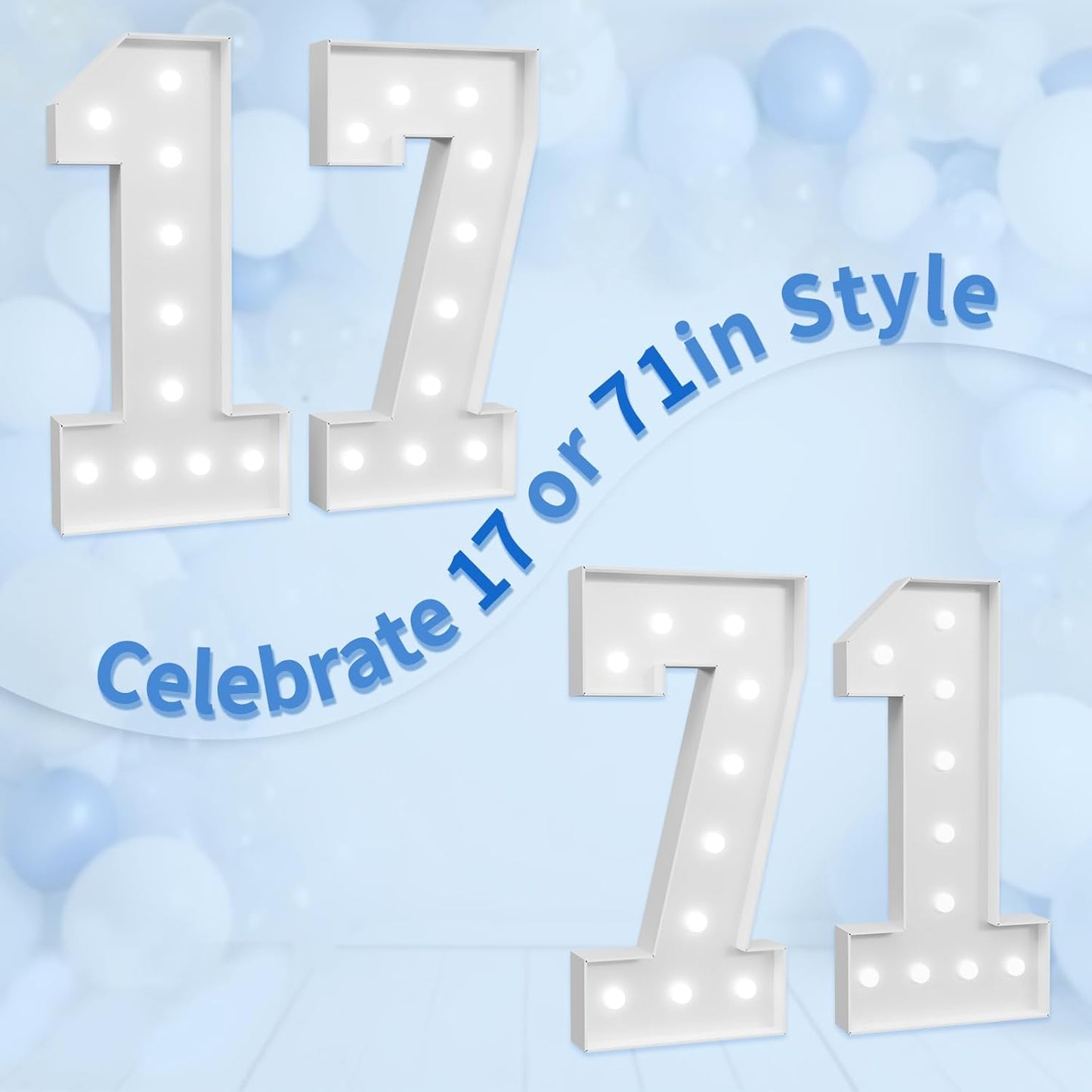 Marquee Numbers Large 17th-Birthday Decorations: 4ft Light Up Number Party Decor 71 Year Old Girl And Boy Birthday Decoration Backdrop 71 Anniversary Cardboard Big Mosaic Balloon Frame Number 17