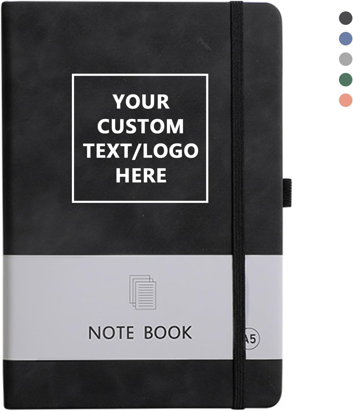 Personalized Notebook Custom Journal Notebook PU Leather A5 Can Customized with Logo/Text/Image- 192 Lined Pages 8.3 x 5.9 Inch, Pen Loop, Elastic Band, Black Hardcover