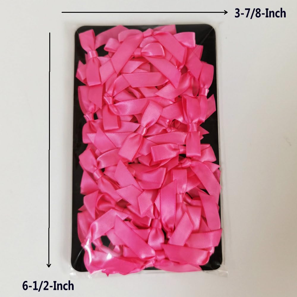 50pcs 1-1/2" Mini Hot Pink Satin Ribbon Bows Without Twist Ties for Crafts Gift Wrapping Packing Christmas Decoration (Hot.Pink)