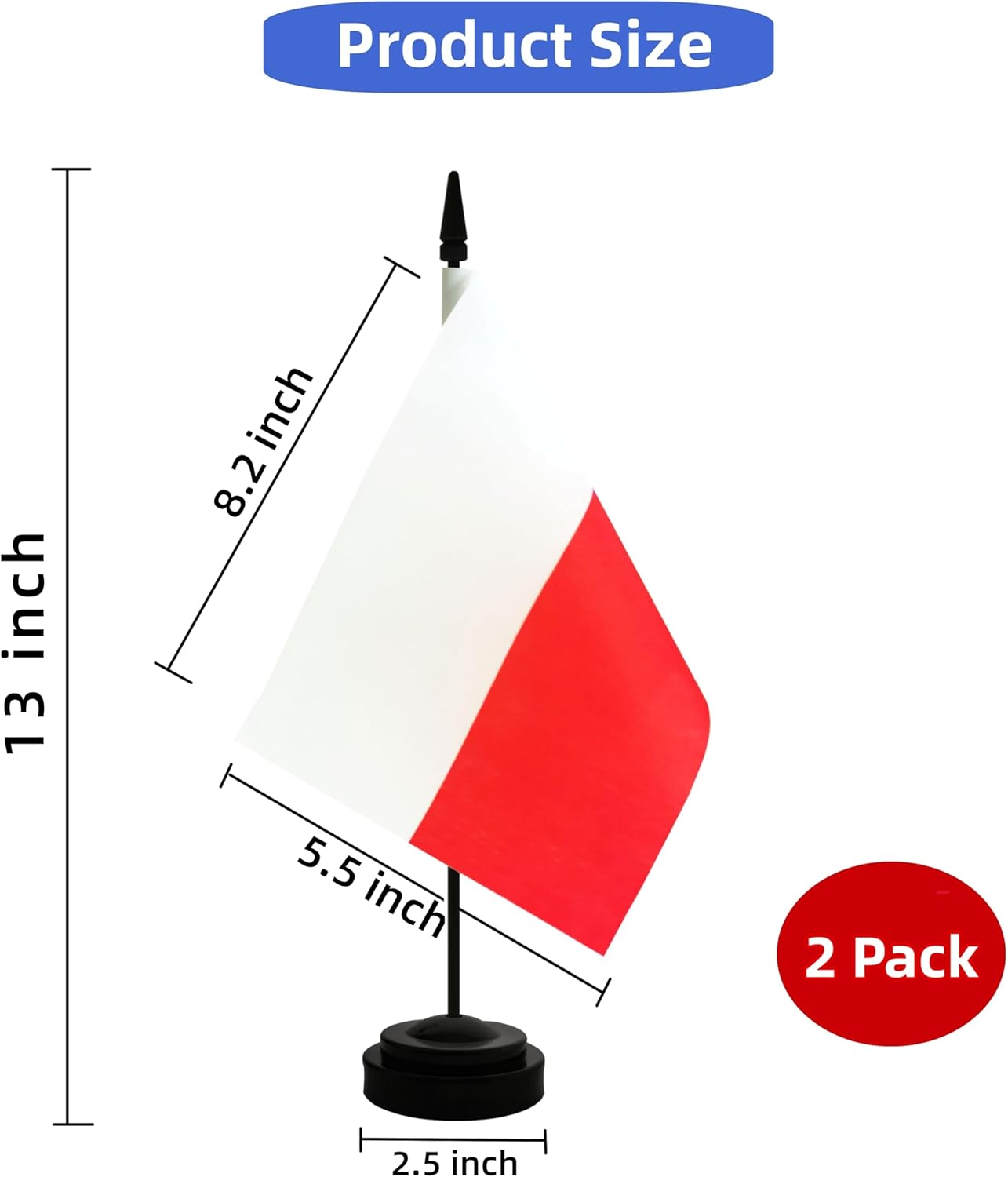 2 Pack Poland Desk Flag, Polish Table Office Flag with Solid Pole and Stand Base, International Country Flag, Festival Celebration, Classroom Meeting Desktop Decoration (Poland)