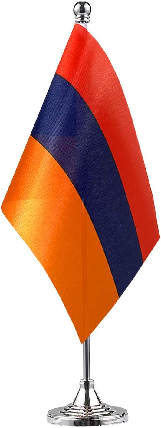 GentleGirl.USA Armenia Table Flags,Stick Small Mini Armenian Flag Office Desk Flag on Stand with Stand Base, International Festival Decoration,Armenian Theme Party Decoration,Home Desk Decoration