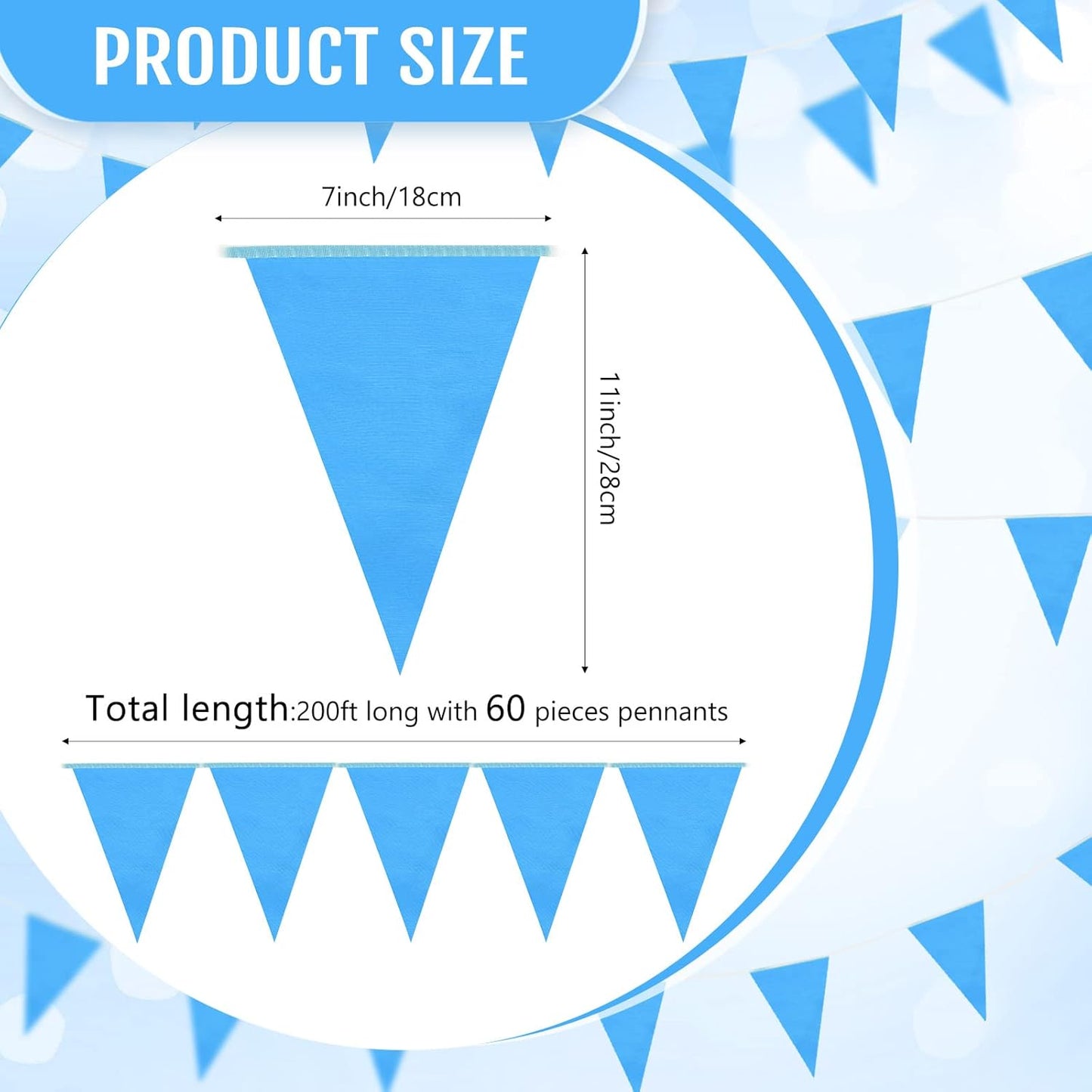 Tatuo 200 Feet Solid Pennant Banners Flags String Triangle Hanging DIY Bunting Flags Party Decorations for Grand Opening Party Banners for Kids Birthday, Shops (Blue)