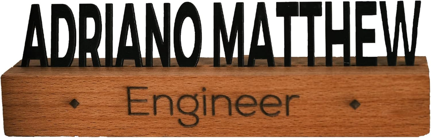 Custom Desk Name Plate with Engraved Title – Personalized Wooden Office Name Sign – Unique Handmade Beech Base Gift for Boss, Coworker, Teacher, or Professional – Modern Desktop Name Decor