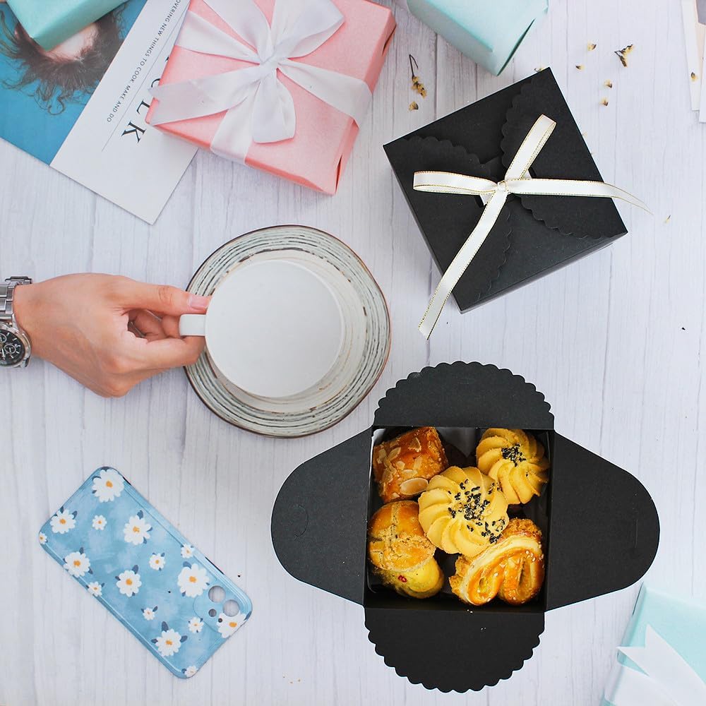 Small Black Boxes for Gifts, 10 PCS Premium Gift Box with Ribbon for Thanksgiving, Anniversaries, Party, Birthday, Graduations, and More(4.75” x 4.75” x 3.53”)