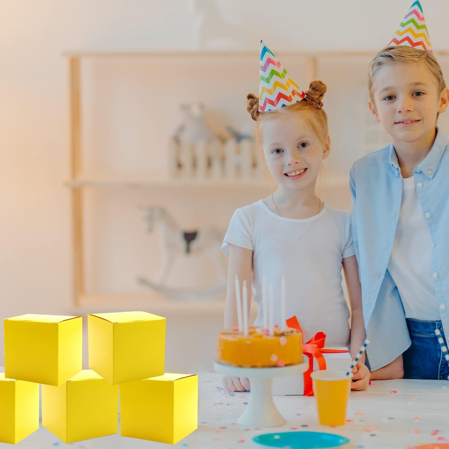 Oletx 25 Pcs Yellow Paper Gift Boxes, Small Candy Treat Boxes Bulk, 3x3x3 inch Gift Box with Lids for Party Favors, Birthday Gifts, Wedding Gifts