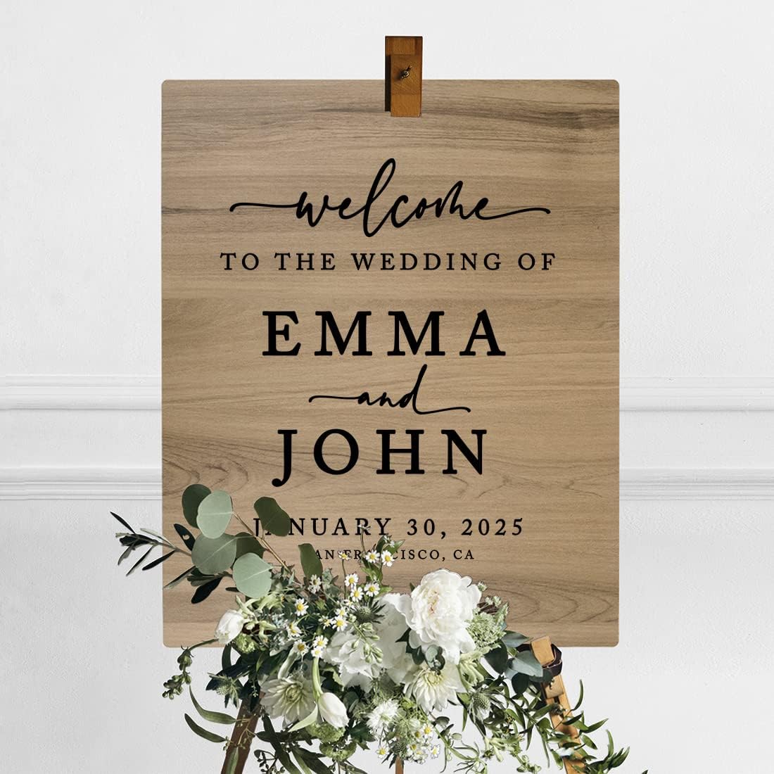Andaz Press Large Wooden Welcome Sign for Wedding Rustic Welcome Sign 16" x 20" Custom Names Date & Location Fall Wedding Signage English Oak MDF Wood Finish Wedding Reception Indoor Outdoor Signs