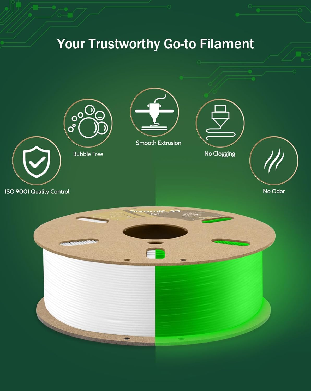 DURAMIC 3D PLA Glow Green in The Dark Filament 1.75mm 1Kg, 3D Printing Luminous Filament 1.75mm Dimensional Accuracy +/- 0.02 mm, Fit Most FDM 3D Printers