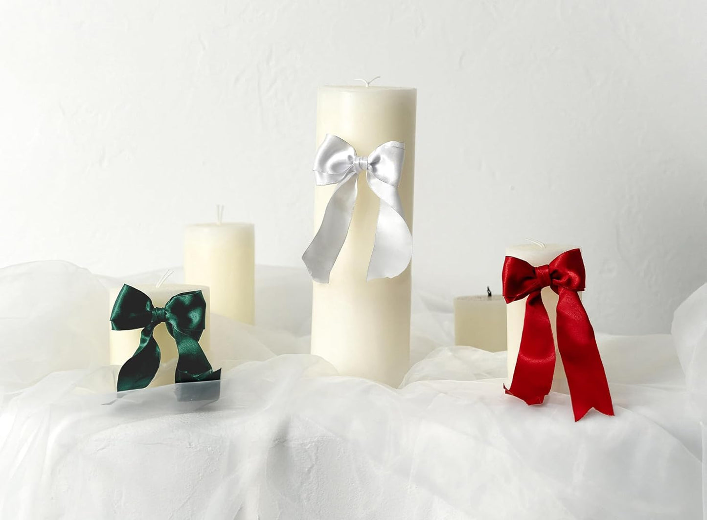 White Satin Ribbon Double-Faced Wired Ribbons for Gift Wrapping Flower Bouquet Bows Wedding Invitation Christmas Decor Crafts 1-1/2 Inch 10 Yards