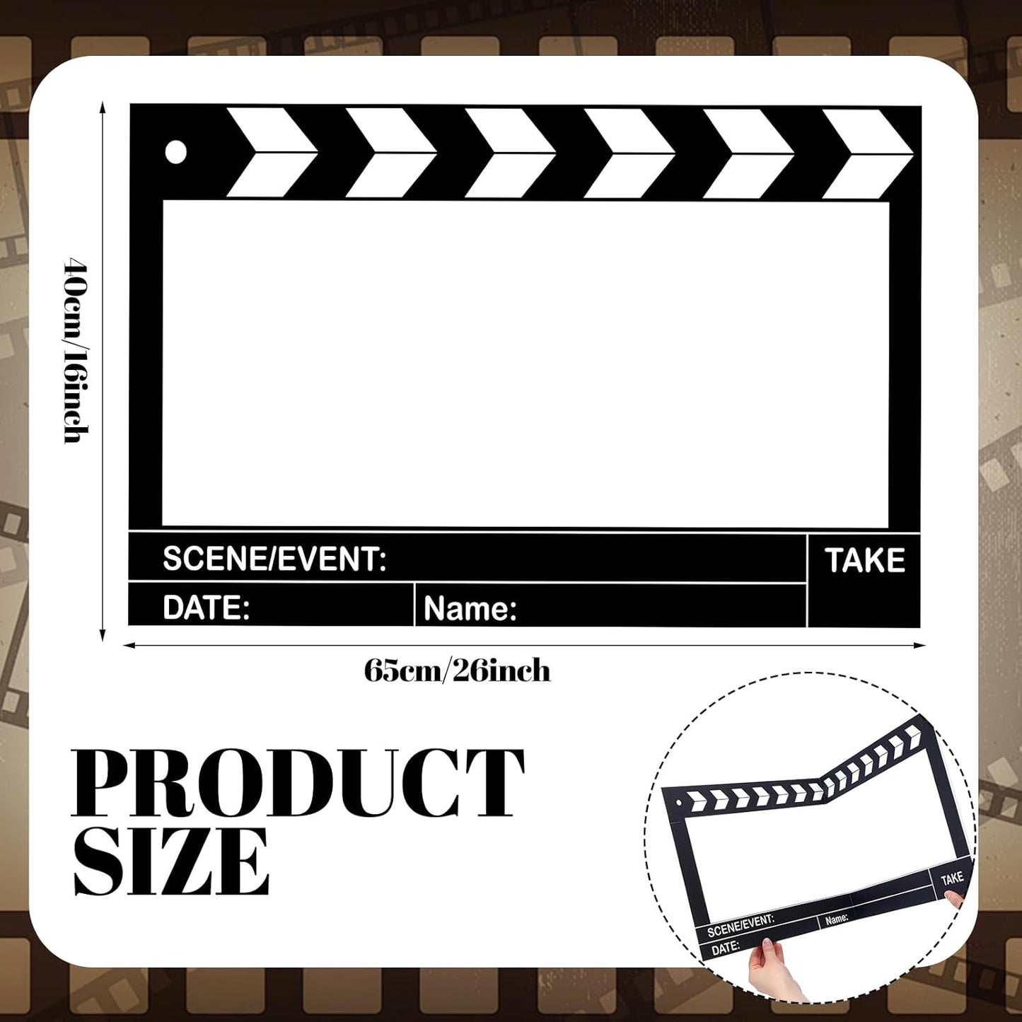 Large Movie Night Photo Booth Props, 25.59 x 15.75 Inch Movie Theme Party Decorations Photo Frame Film Clapper Board for Birthday Party Supplies