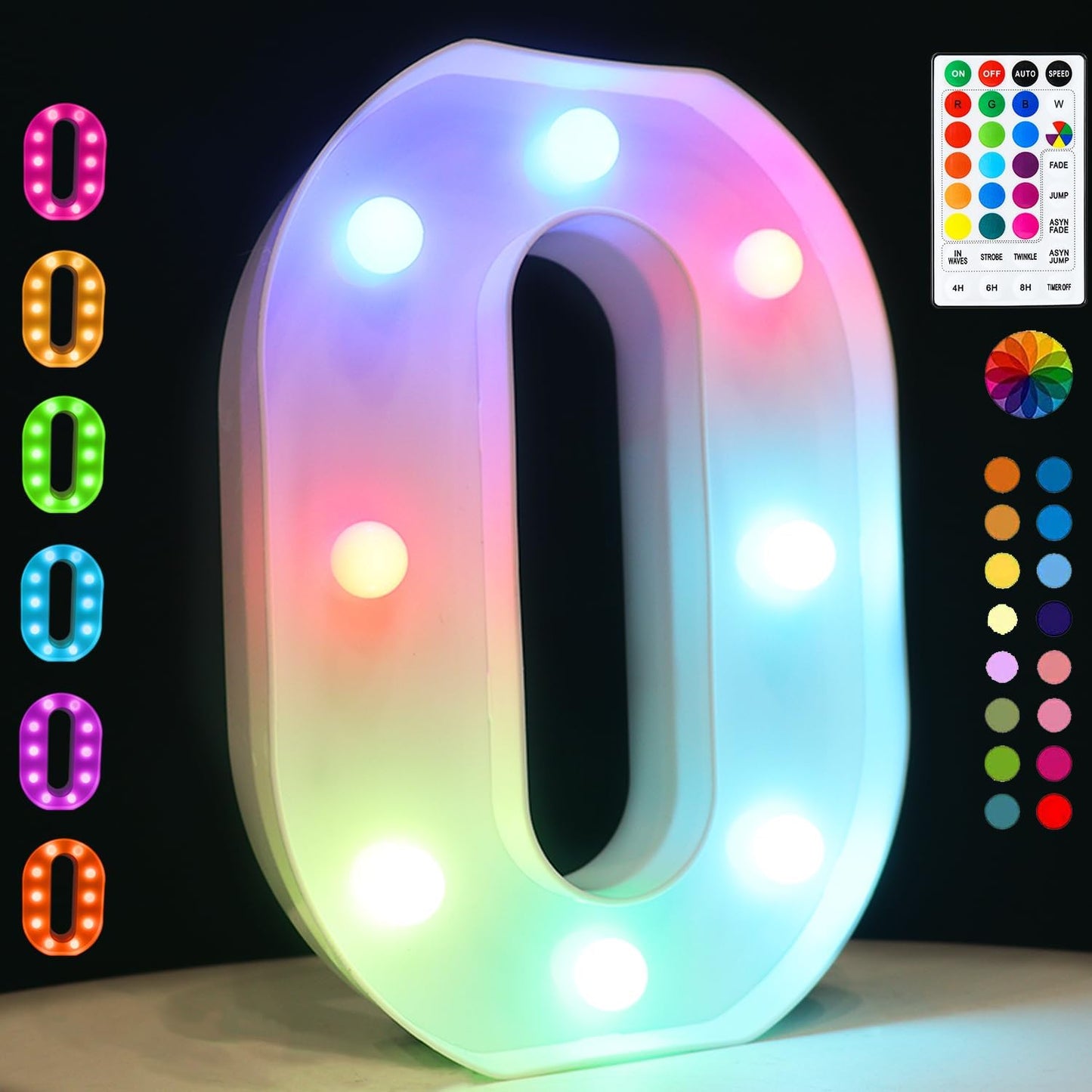Light Up Colorful LED Marquee Letter lights, 18 Colors Changing Alphabet Letters Sign with Remote Timer for Night Light Girls Bedroom Wedding Birthday Party Lamp Christmas Home Bar Decor- Colorful O