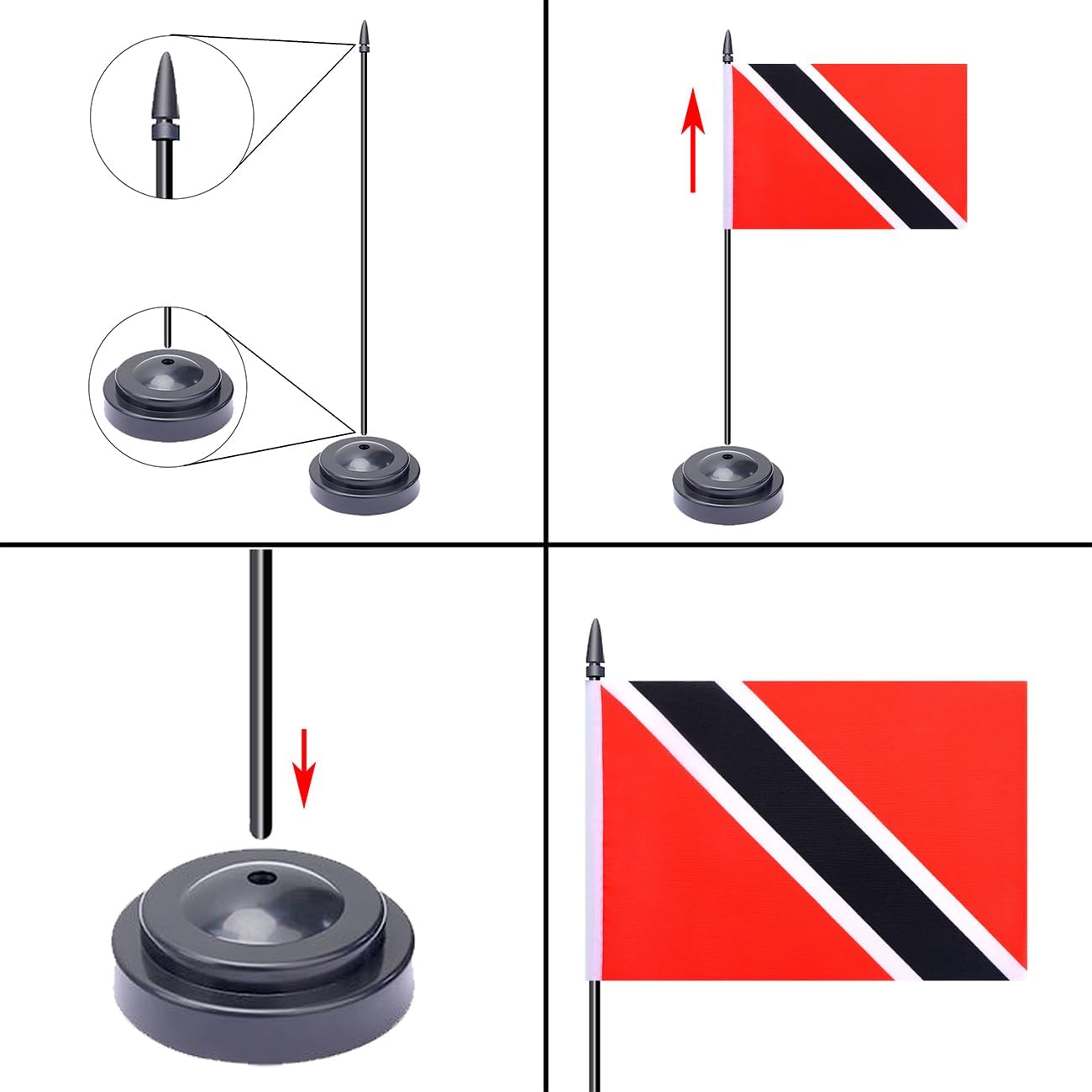 WXTWK 2 Pack Trinidad Flag Trinidad Deluxe Desk Flag Set - Mini Small Trinidad and Tobago Table Office Flags with Black 12" Solid Pole Stand Base Classroom Meeting Desktop Decorations