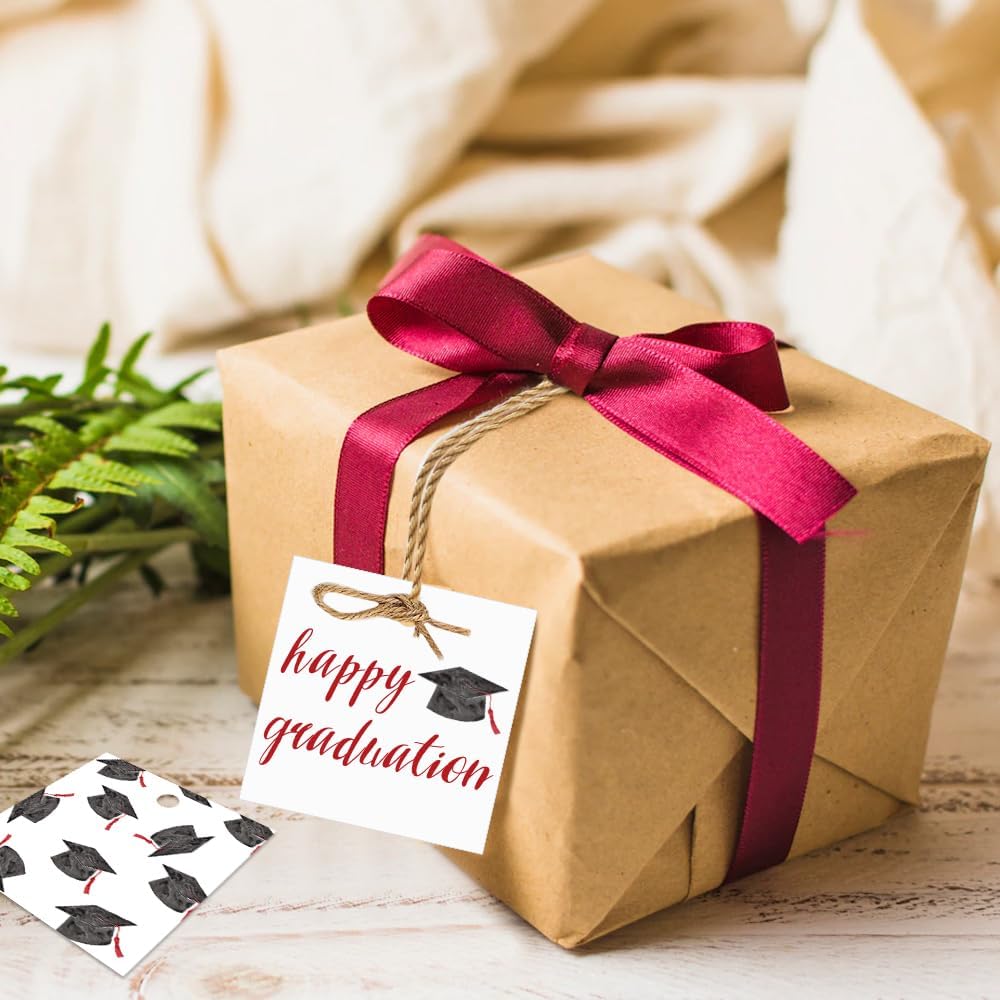 50 Pcs Graduation Gift Tags, Congrats Grad Party Favors Gift Tags for High School or Happy College Graduation Party Decoration Supplies (Red, 2.2 * 2.2)