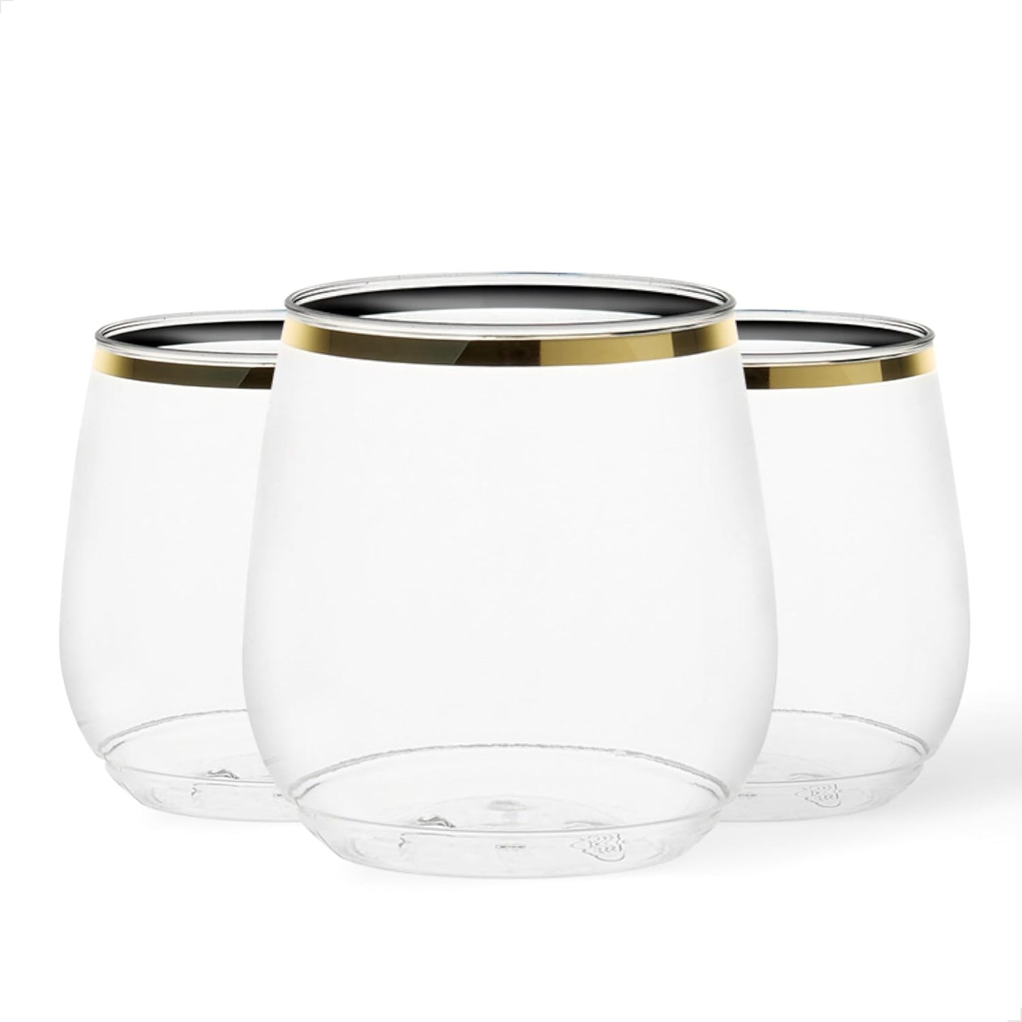 TOSSWARE POP Gold Rim 12oz Vino Jr Set of 48, Premium Quality, Recyclable, Unbreakable & Crystal Clear Plastic Cocktail Glasses