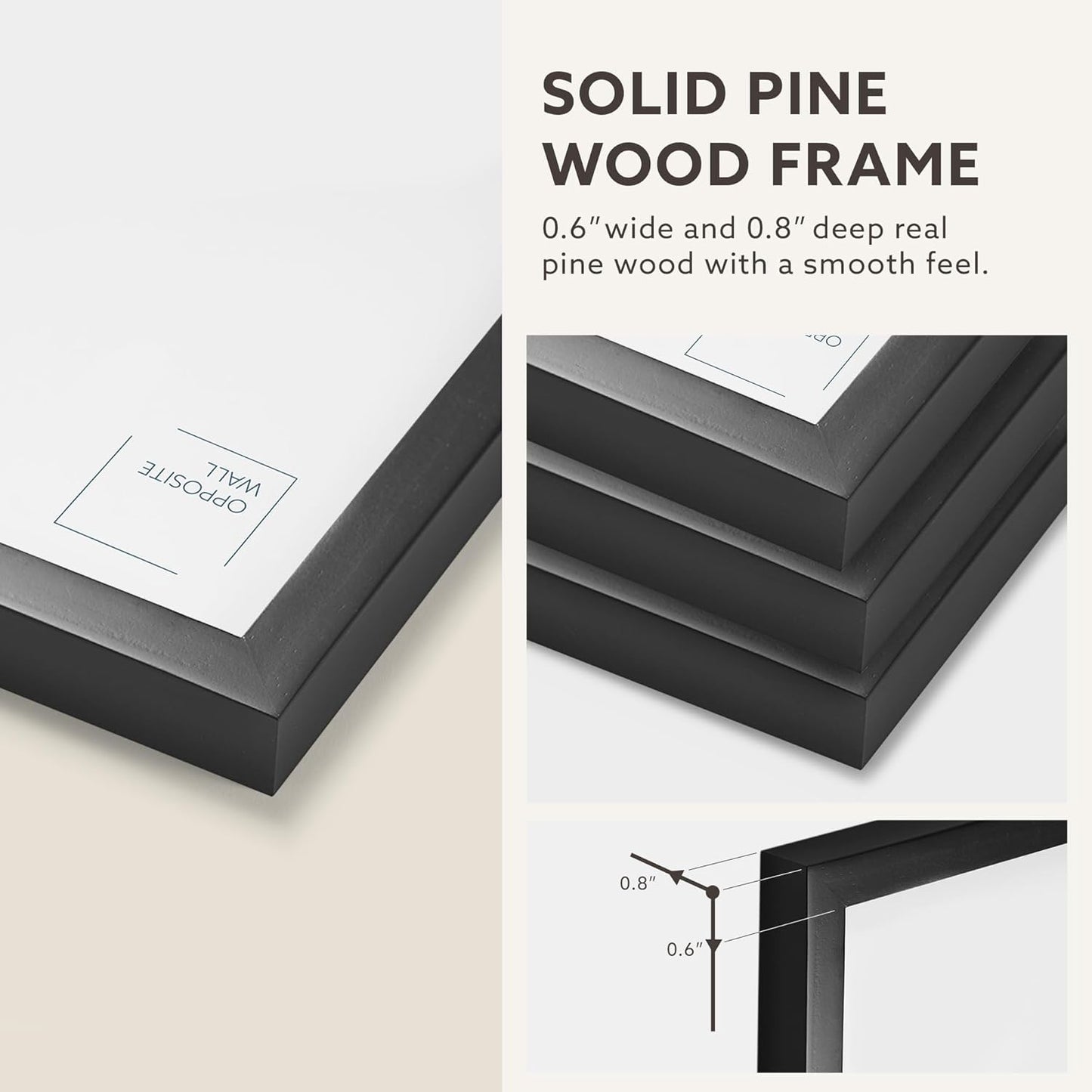 Opposite Wall - 50x70 cm - Black Solid Wood Picture Frame - Lightweight, Versatile & Shatterproof - Wall Hanging Photo or Poster Frame - Wall Decor for Office, Gallery & Home, 19 3/4 x 27 1/2 in