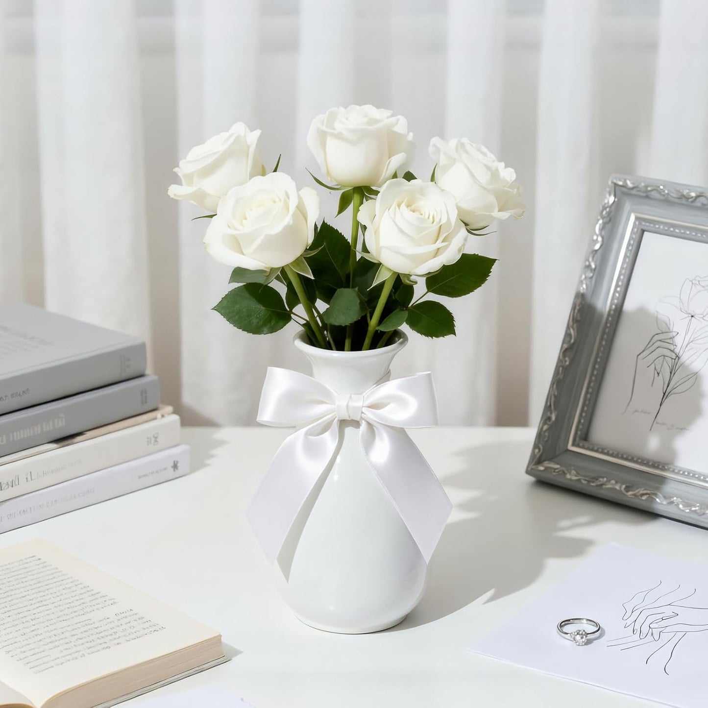 Double Face White Satin Ribbon 1 inch X 25 Yards Polyester White Ribbon for Wedding Decor, Wreath, Gift Package Wrapping and Other Projects