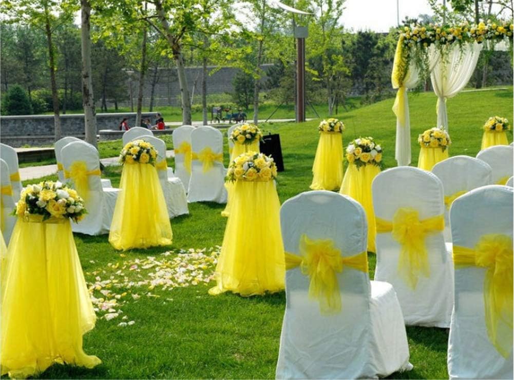 Crystal Organza Tulle Sheer Fabric Backdrop Curtains for Wedding Baby Shower Birthday Party Event Decor, 19” by 30 Yard (Yellow)