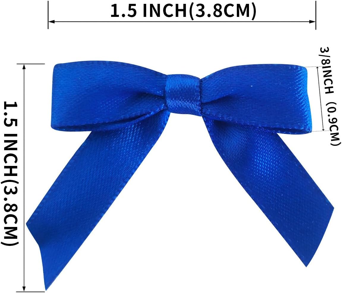 50pcs 1-1/2" Blue Satin Ribbon Bows Without Twist Ties for Gift Wrapping Packing Christmas Decoration (Blue)