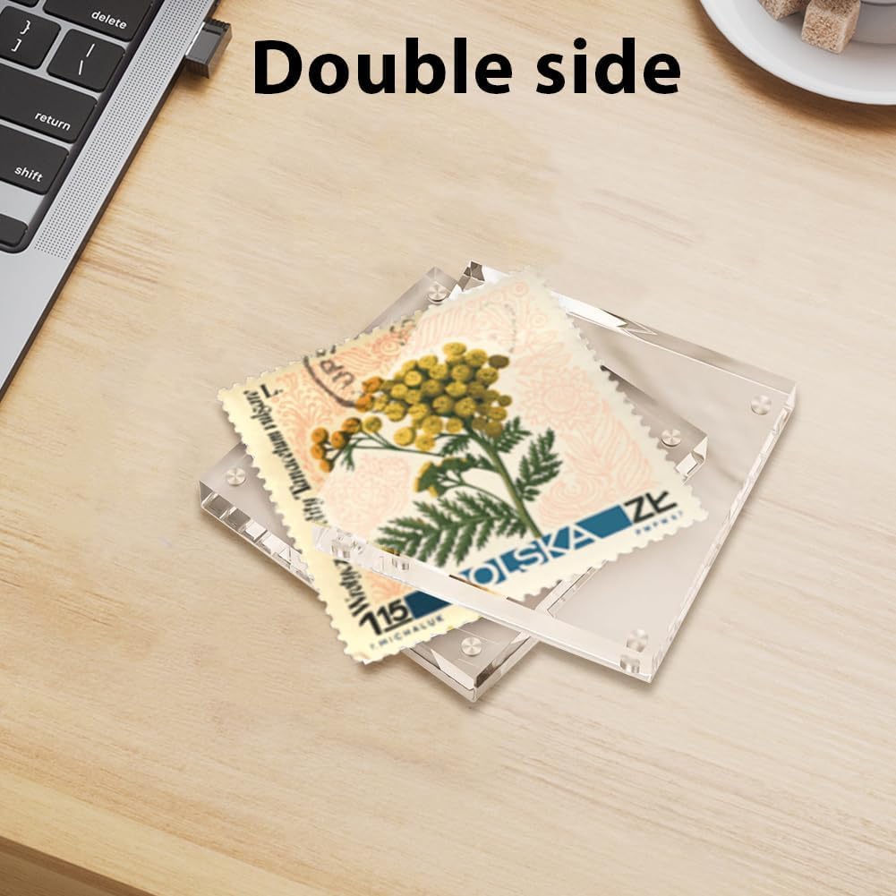 4 Pack Square Acrylic Picture Frames 4x4 Clear Photo Frame Business Card Frame Magnetic Picture Frames Desktop Display Double Sided Wallet Size Acrylic Freestand Frames