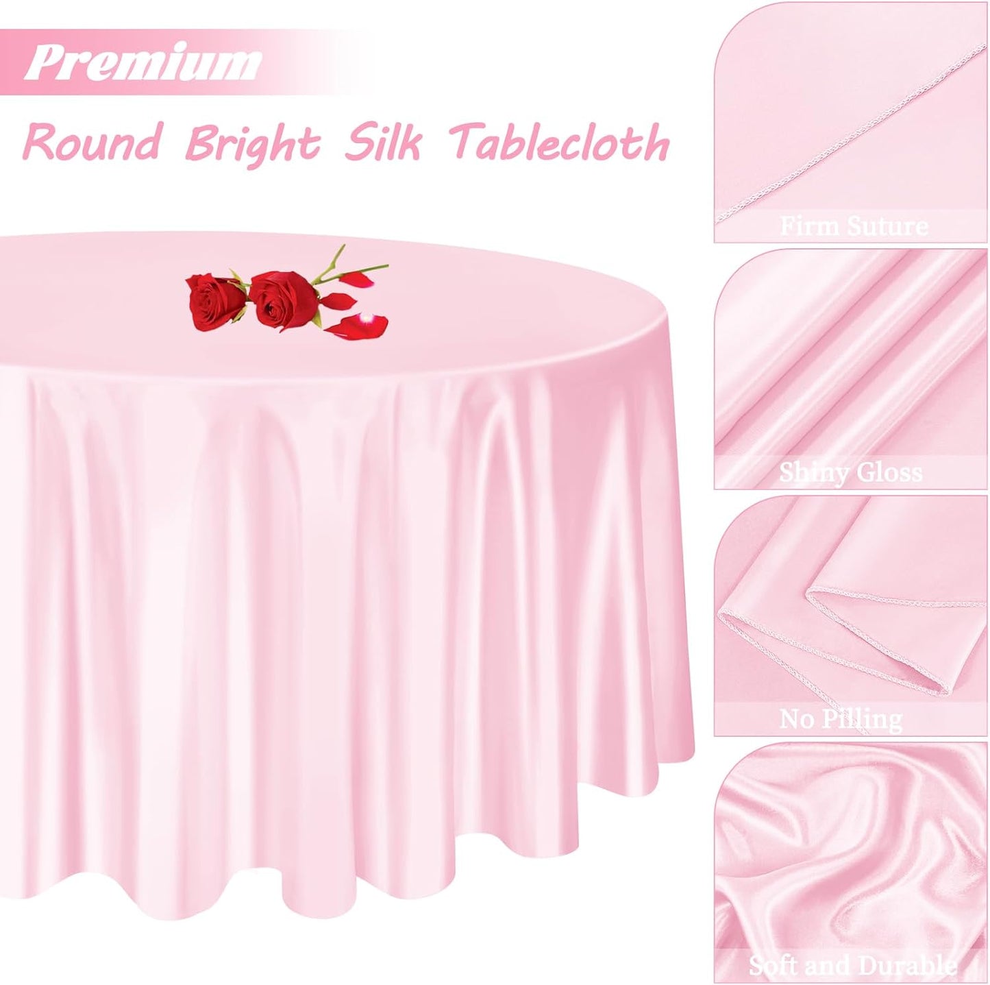 fani 12 Pack 120 Inch Light Pink Satin Tablecloth - Silky Round Tablecloth Overlay Smooth Fabric Table Cover, Bright Table Decoration for Wedding Party Banquet Events Restaurant Kitchen Dining