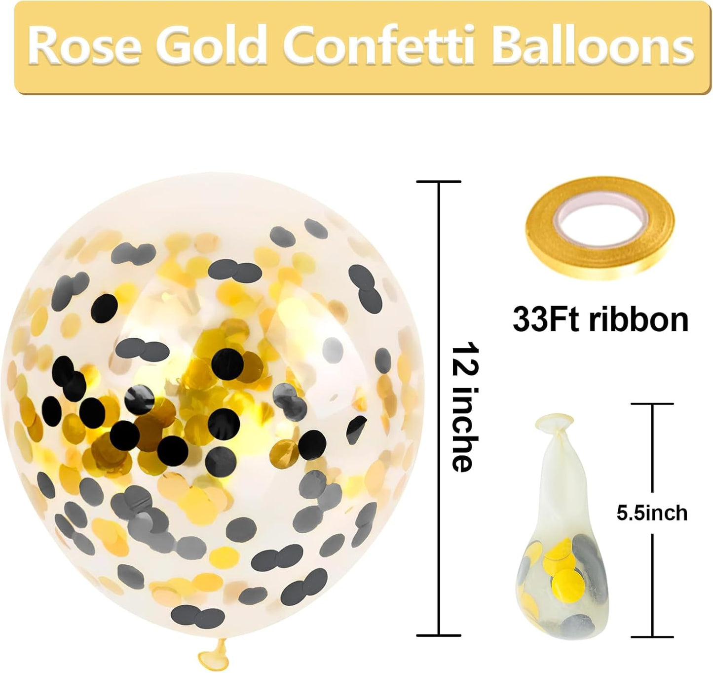 Bezente Black Gold Confetti Latex Balloons - 60 Pack 12 inch Helium Black Gold Confetti Balloons for Wedding Graduation Bridal Shower Birthday Party Decorations