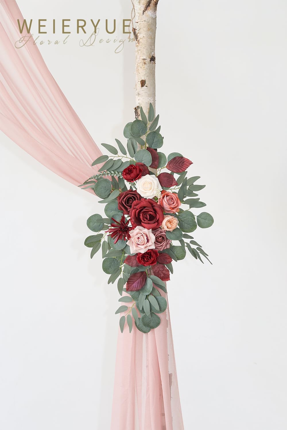 Artificial Wedding Arch Flowers Kit(Pack of 3),2Pcs Artificial Flower Arch Decor,1Pcs Sheer Drape for Wedding Ceremony Arbor for WeddingCeremony (Cream red)