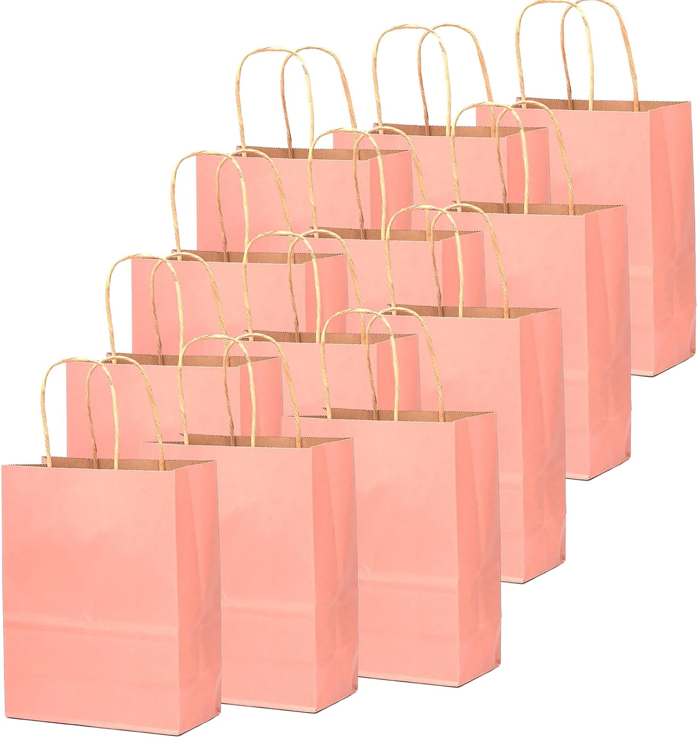 qiqee 100PCS Gift Bag with Handles Bulk Kraft Bright Pink Paper Bags Multiple Uses (13"x10.3"x4.6"- Large Size)