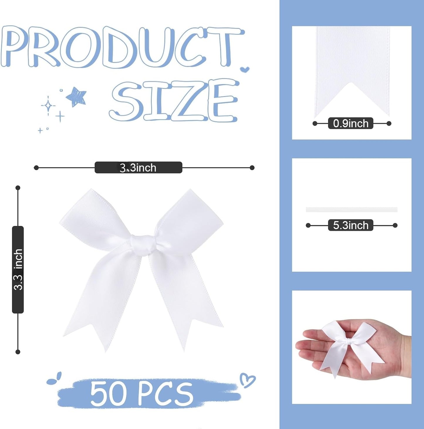 Feluwi White Gift Wrap Bows (50 Pcs) - 3.3 Inch Elegant Plastic-Free Bows for Christmas Gifts, Birthday Presents, Wedding Friendly Party Supplies, Baby Shower, Gift Bags Decorative Accessories