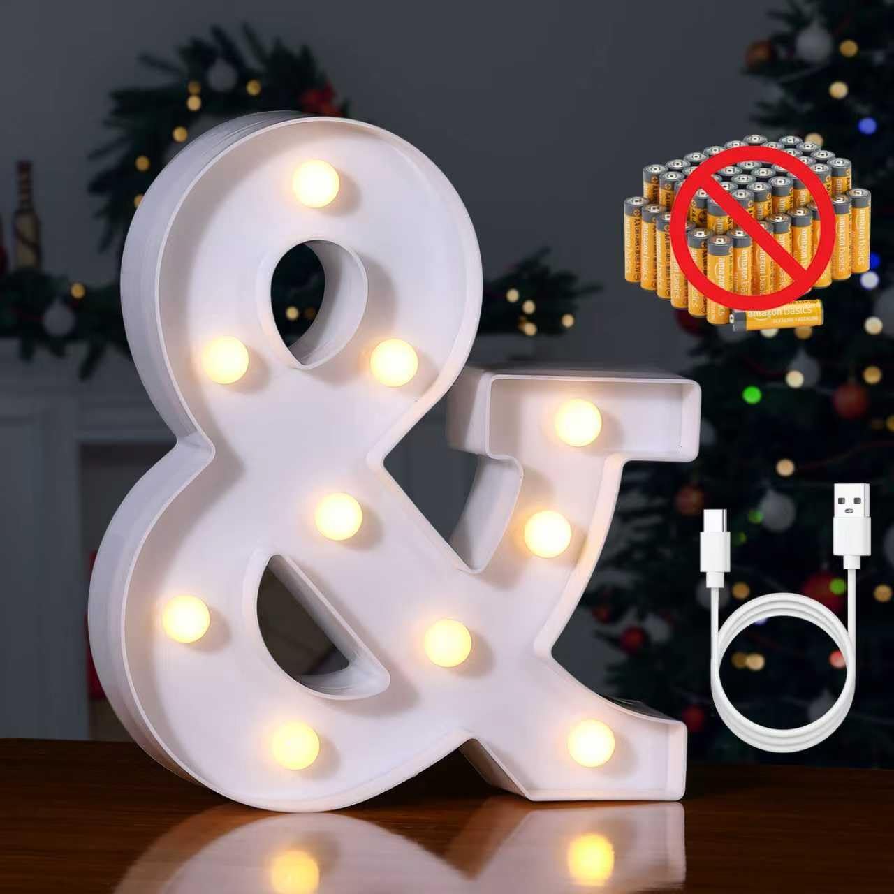 Foaky Rechargeable LED Letter Lights Sign Marquee Light Up Letters Sign for Night Light Wedding/Birthday Party Christmas Lamp Home Bar Decoration (&-Symbol)