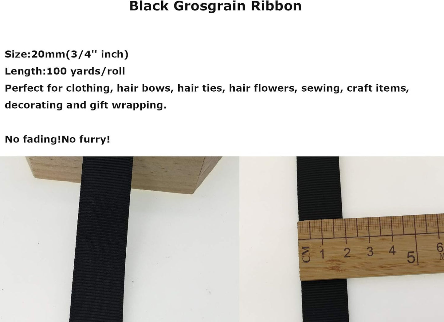 Jesep One Roll 100 Yards 3/4" Soild Grosgrain Ribbon Boutique Gift Wrapping Package Ribbon, DIY Crafts Bow Hair Headband Accessories Assorted Ribbon#30 (3/4" 20mm, Black)