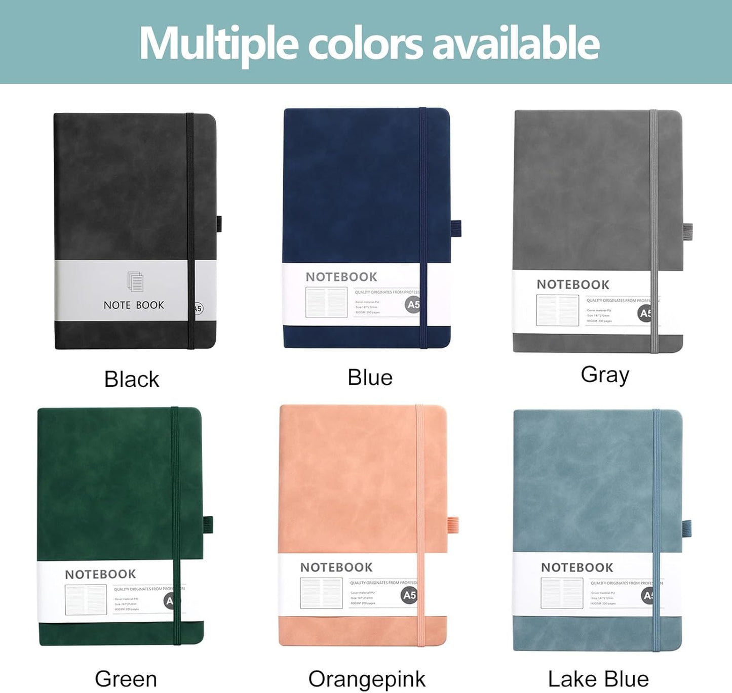 Custom Notebook Personalized Journal Notebook PU Leather A5 Can Customized with Logo/Text/Image- 192 Lined Pages 8.3 x 5.9 Inch, Pen Loop, Elastic Band, Blue Hardcover