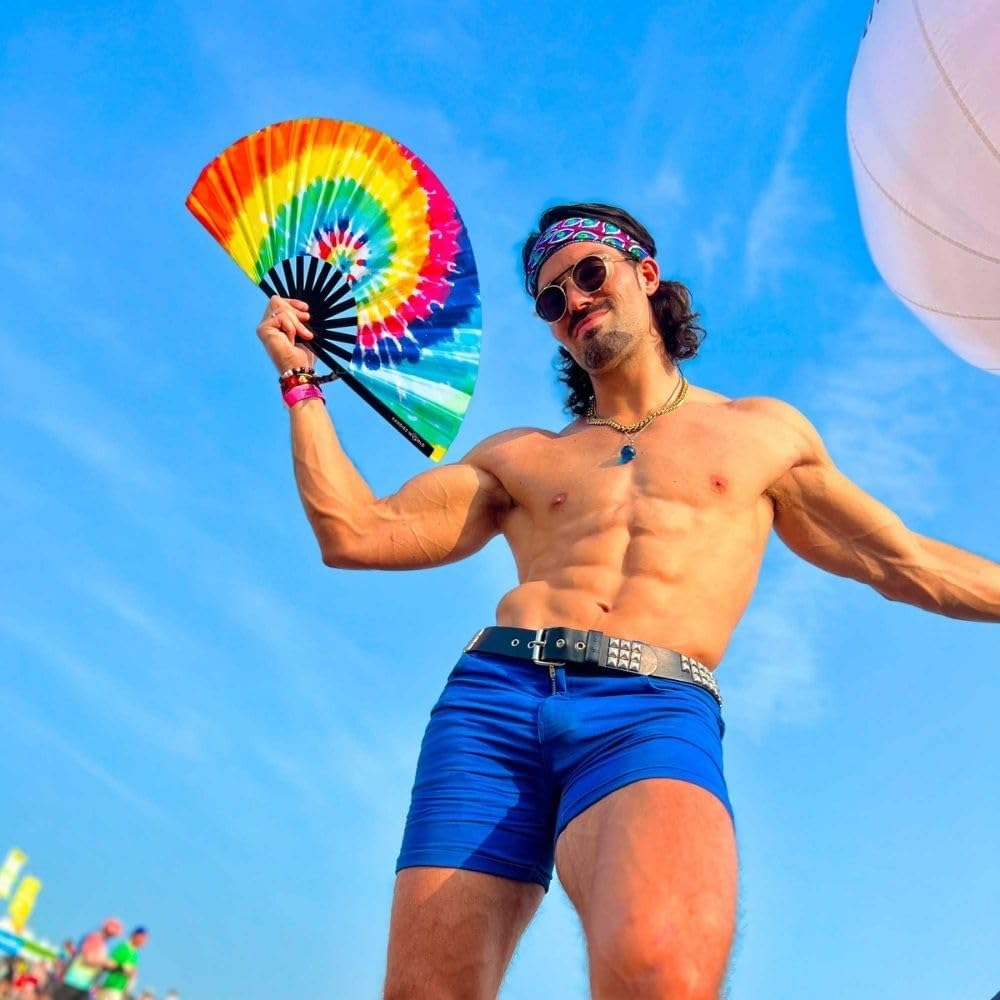 Kandies World UV Reactive Custom Festival Folding Hand Fan - Unique Designs, Made of Bamboo, Clacking Sound, Lightweight - Perfect Rave and Festival Accessory!