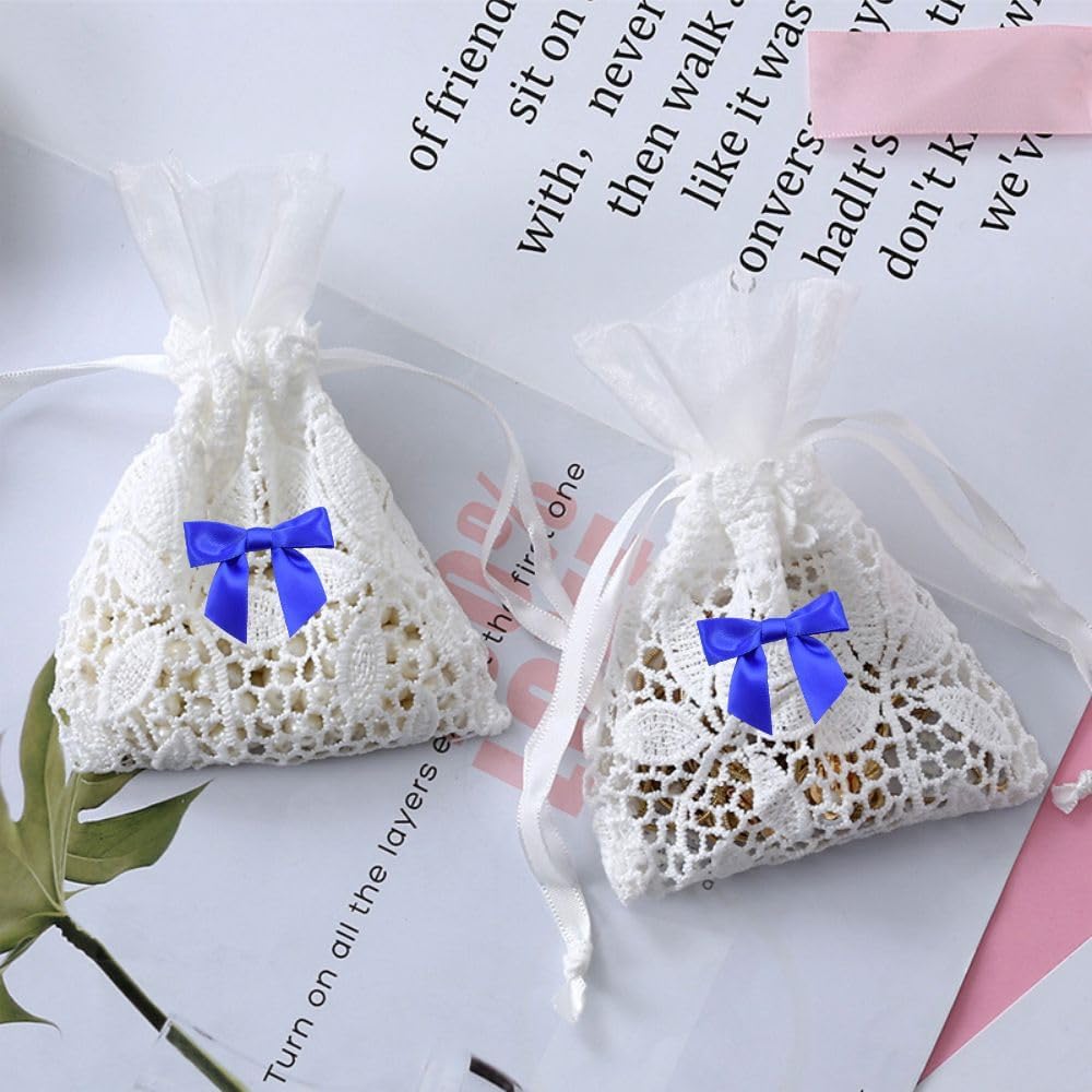 2.5" Hgzgch Blue Satin Ribbon Bow for Gift Wrapping, Premade Bows for Crafts, Cake, Party Favors, Handmade Bows with Double-Sided Tape, Self Adhesive Gift Bows for Presents, Treats, Christmas - 50pcs