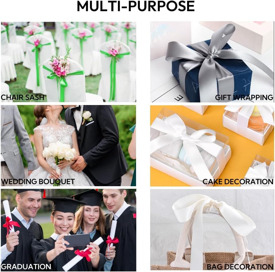 1 Inch 100 Yards Satin Ribbon Light Gold, Solid Color Fabric Ribbon for Gift Wrapping, Wedding, Polyester Gift Ribbon for Birthday Party Decoration, Craft, Hair, Floral, Sewing