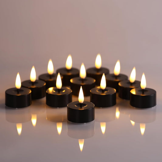 Eywamage Black Halloween LED Tealights, Flickering Flameless Tea Lights Votive Candles Set of 12
