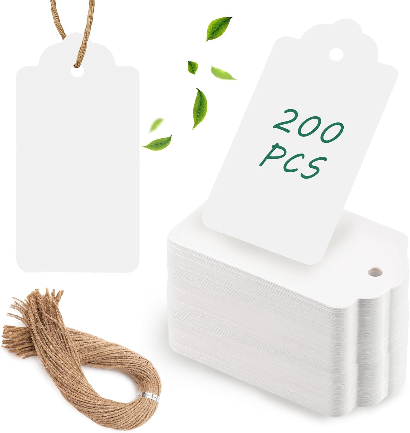 SallyFashion 200PCS Gift Tags, 2.8×1.7 Inch Hang Tags with String for Presents DIY Weddings Bridal and Baby Showers Birthdays