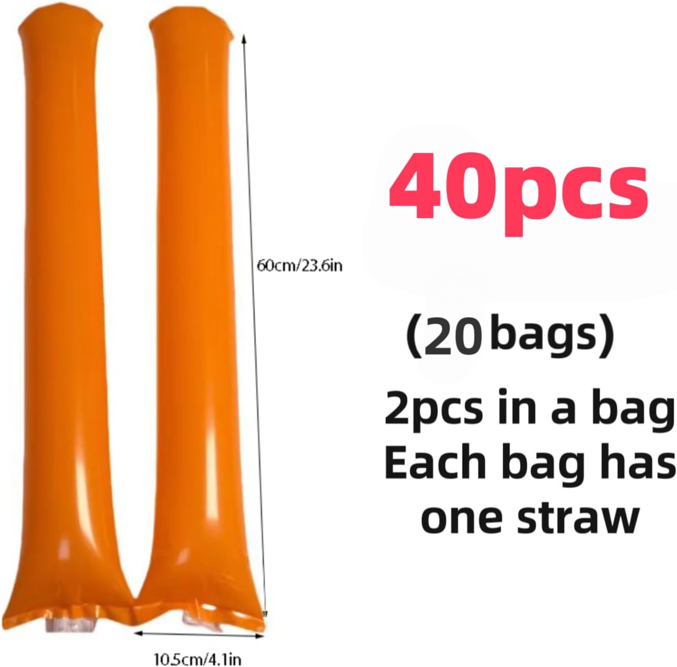 40pcs Round headTeam Spirit Boom Sticks Thunder Sticks Cheering Sticks Team Spirit Plastic Cheerleading Spirit Stick Clapper Inflatable Noise Maker Sports Supply (Orange)