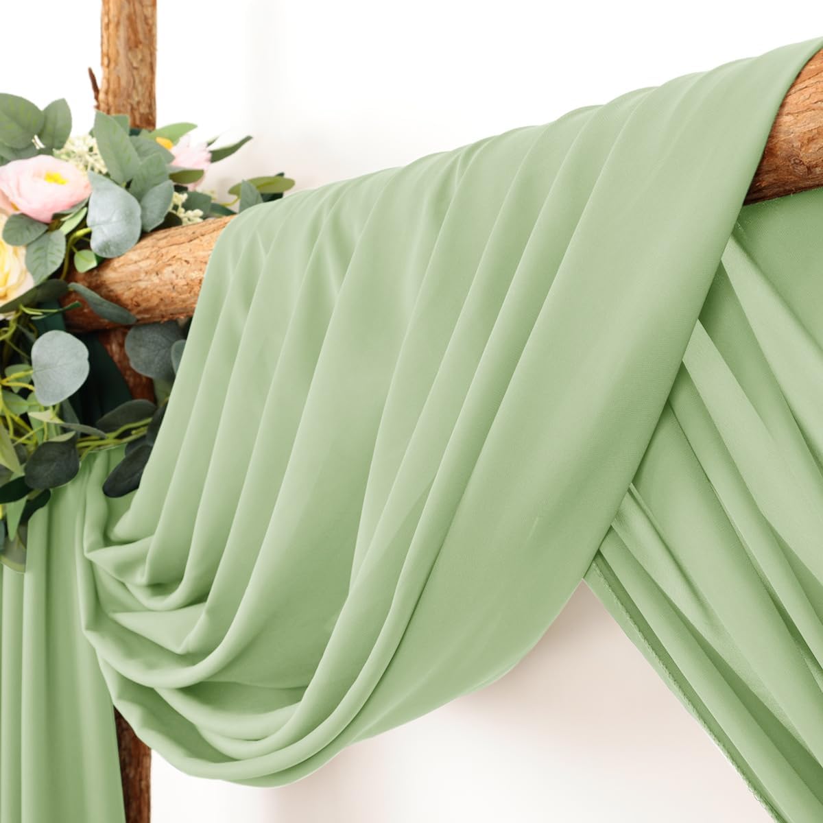 Wedding Arch Draping Fabric 1 Panel 30'' x 18FT Sage Green Sheer Chiffon Arch Drapery for Photo Booth Bridal Shower Baby Shower Church Decor Newborn Photography Christening Outdoor Party