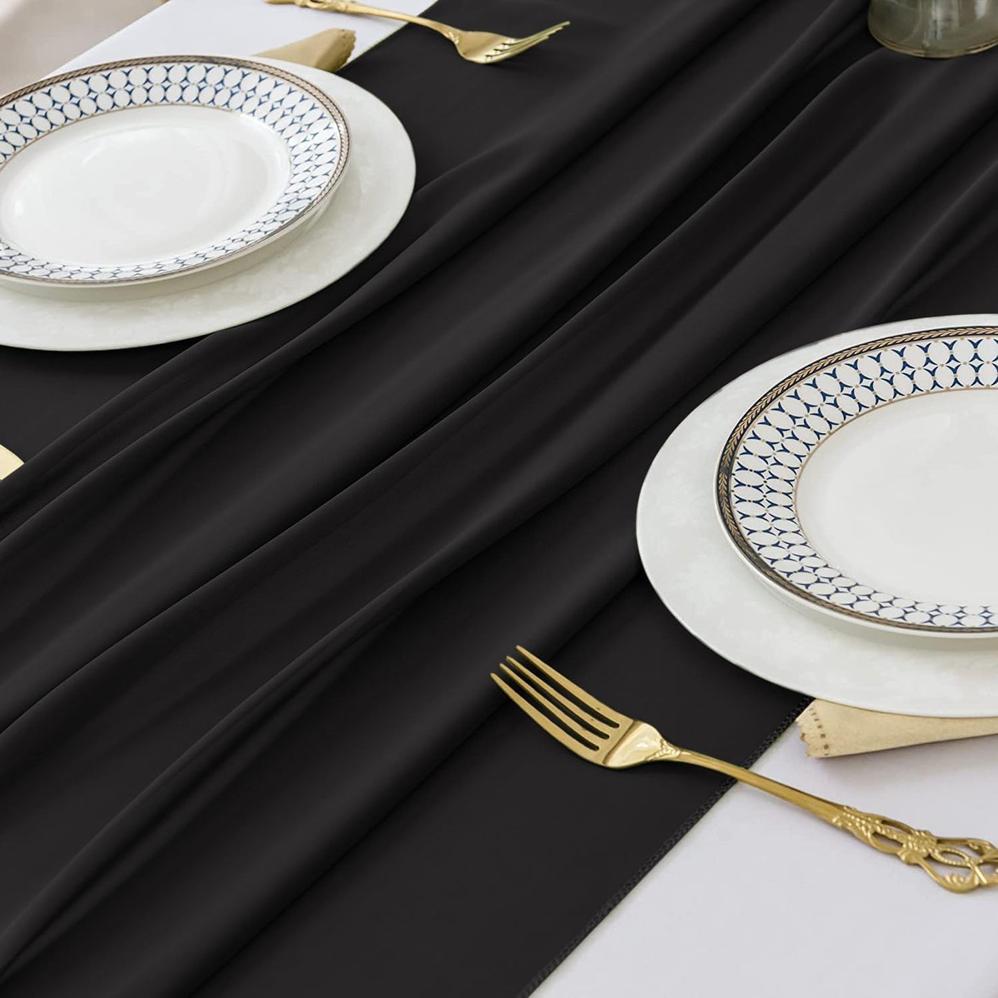 2 Pack 10 Ft Chiffon Table Runner Black Gauze Long Table Runners 27x120 Inches Sheer Tulle Table Runner for Rustic Wedding Reception Bridal Shower Decorations Birthday Party