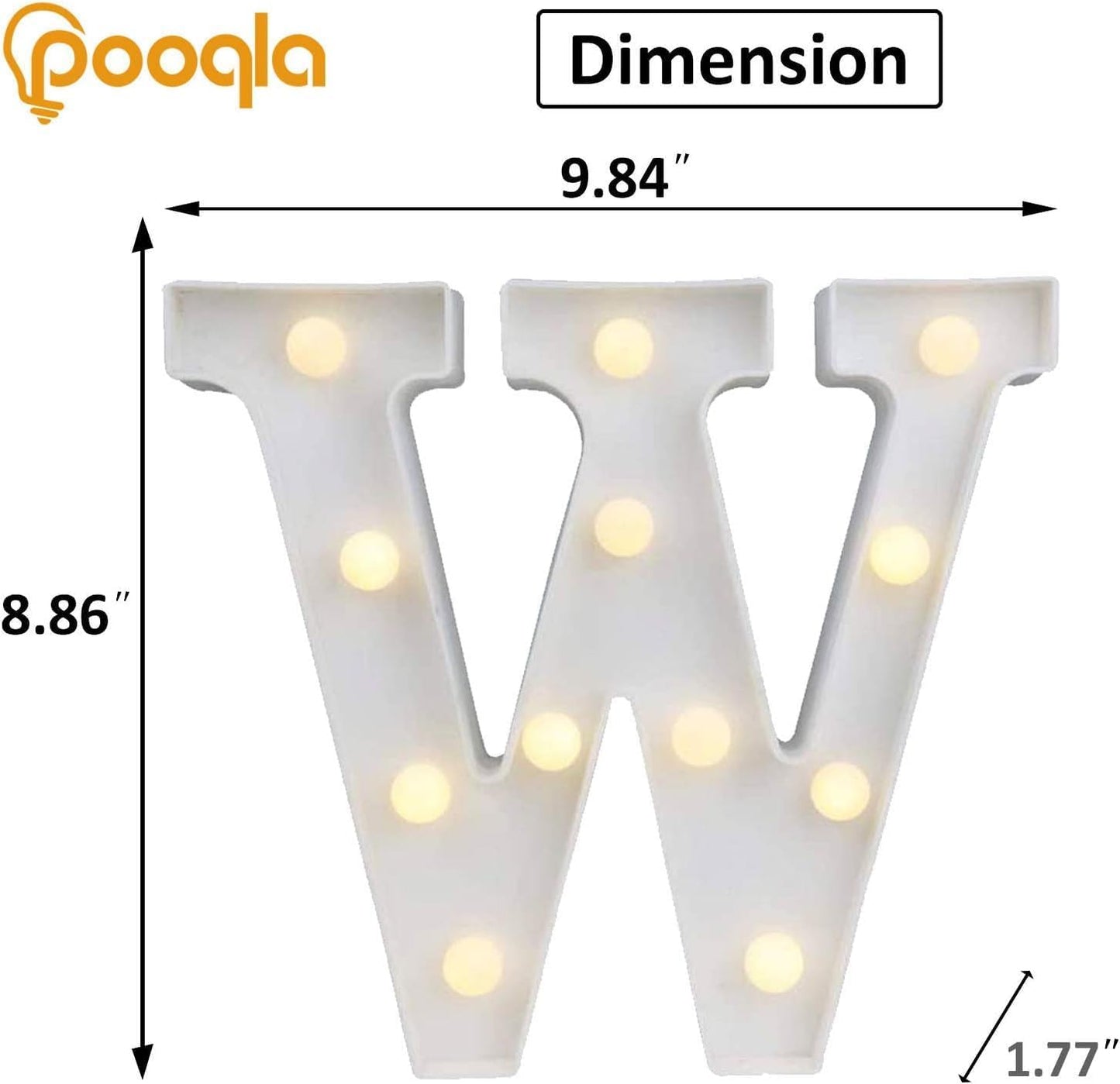 Pooqla LED Marquee Letter Lights, Warm White and Cool White Decorative Lighted Letters, Light Up Alphabet Letters for Boys Girls, Party, Wedding, Bar, Night Light, Birthday Decoration, Letter W