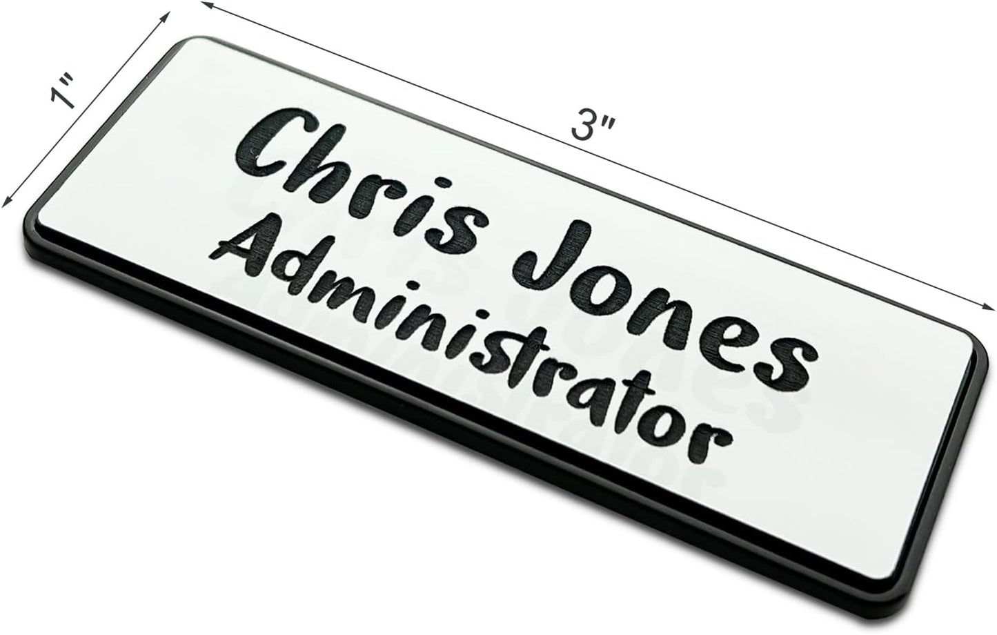 Custom Engraved Name Tag ID Badges Personalized Identification with Pin or Magnetic Clip Adhesive Backing (1" x 3")