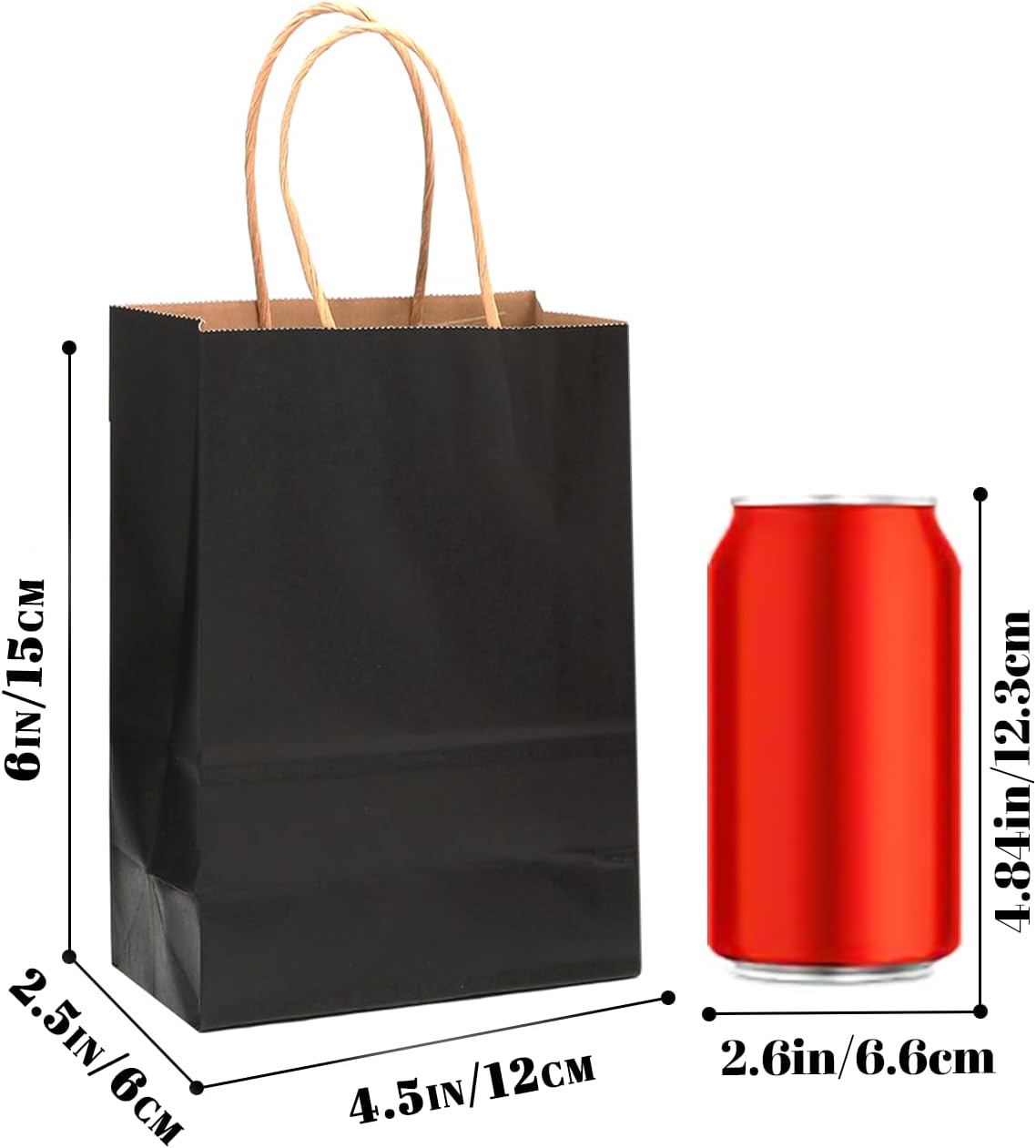 Bakepacker 100 Pcs Black Mini Paper Gift Bags with Handles 6"x4.5"x2.5" Kraft Party Favor Bags Multiple Uses (Mini size)