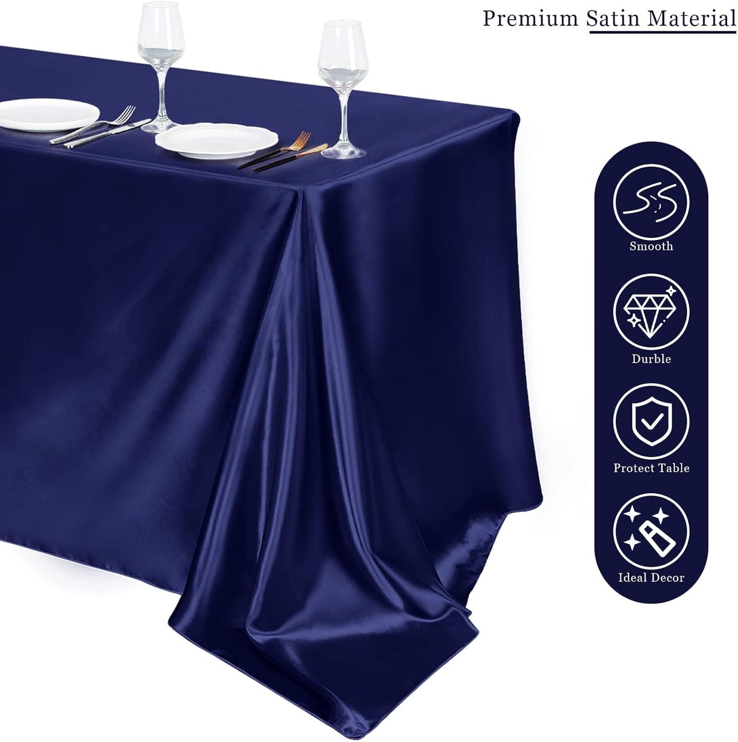 TURSTIN 4 Packs Satin Tablecloth 102 x 58 Inch Overlay Satin Table Cover Rectangle Bright Silk Tablecloth Smooth Fabric Table Decoration for Wedding Banquet Party Events, Navy Blue