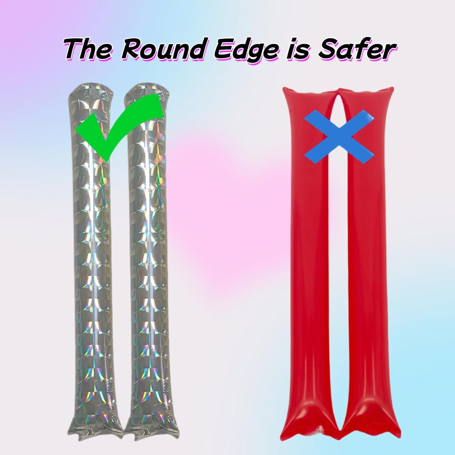 40pcs Round headTeam Spirit Boom Sticks Thunder Sticks Cheering Sticks Team Spirit Plastic Cheerleading Spirit Stick Clapper Inflatable Noise Maker Sports Supply (Glitter color)