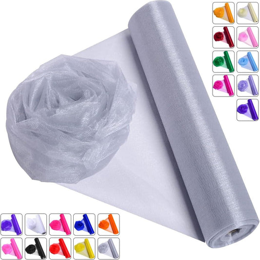 Crystal Organza Fabric Tulle - 16" by 50 Yards Sheer Fabric for Wedding Party Decoration Bridal Shower Tutu Roll Netting Spool Ribbon Wrapping (Grey)