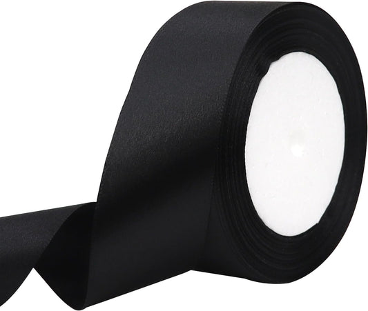 Black Solid Satin Ribbon 1-1/2 Inch 25 Yards Solid Polyester Fabric Ribbon for Gift Wrapping Wedding Christmas Baby Shower Birthday Party Decoration Handmade Immortal Flower Craft