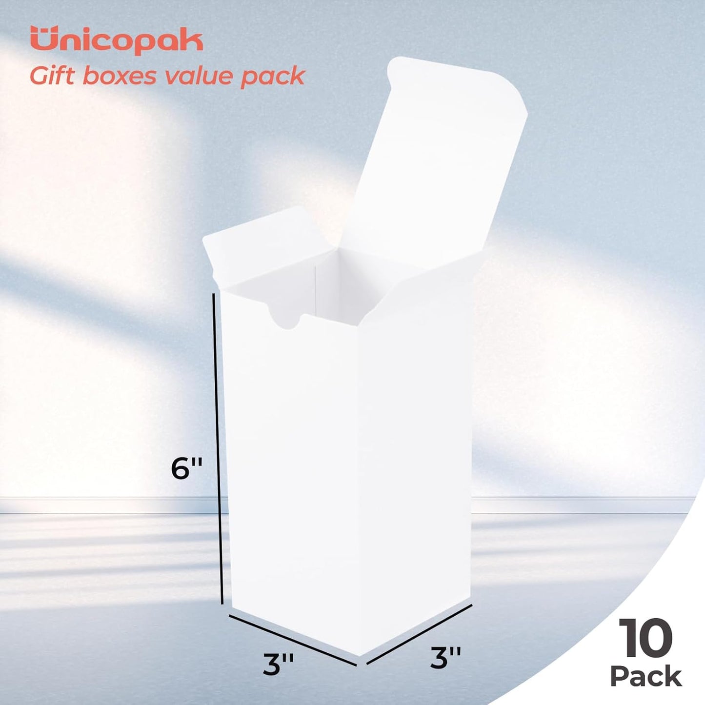 UnicoPak 10 Pack 3x3x6 Gift Boxes Bulk White Small Gift Boxes, Ideal for Birthday Gifts Christmas Gifts Party Favors Homemade and Business