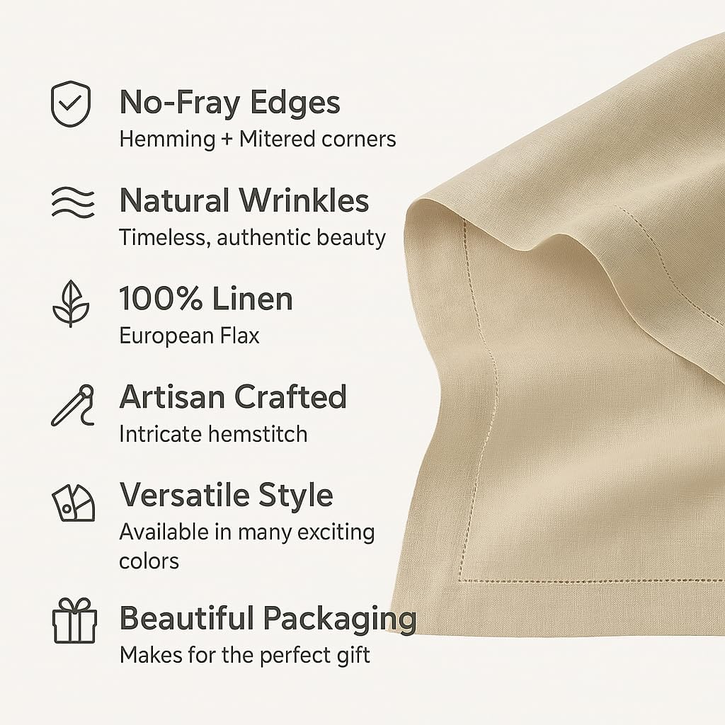 Linen Table Runner 14 x 72 Inch Long - 100% Pure Linen Christmas Green Table Runner - Cloth Fabric Hemstitch Runner for Thanksgiving, Christmas, Winter, New Year - Elara