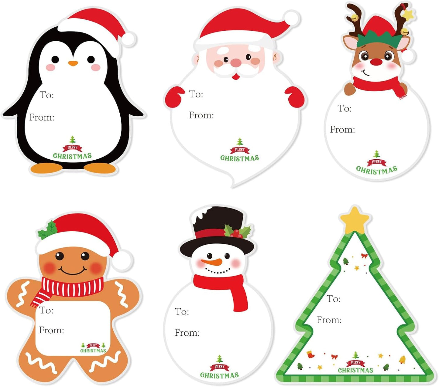 Christmas Gift Tags Stickers, 96Pcs Christmas Gift Labels Stickers, Self-Adhesive Christmas Name Tags for Xmas Gifts Wrap Presents Boxes Decoration, 2 x 3 Inch, Snowman Santa Reindeer Gift Stickers